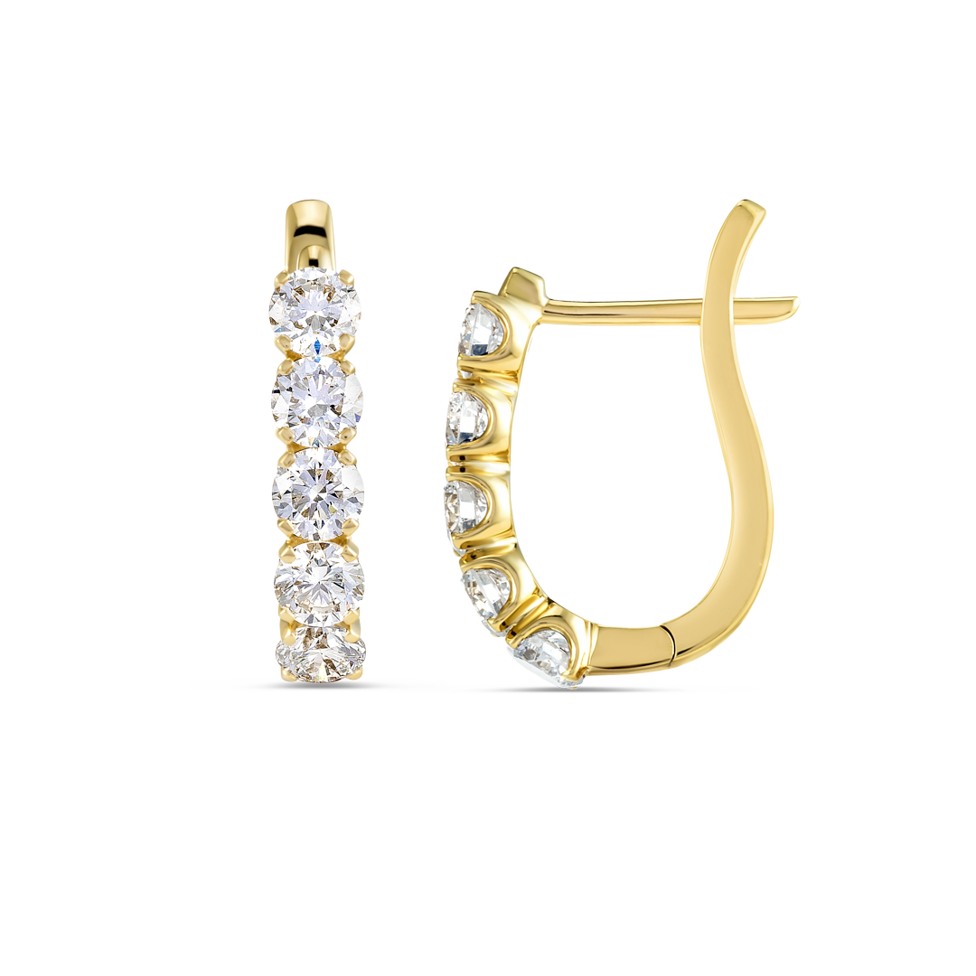 Large Natural Diamond Paperclip Style Hoop Earrings Yellow Gold