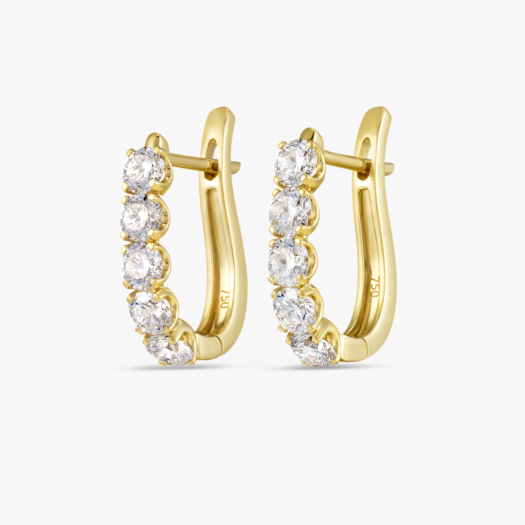 Large Natural Diamond Paperclip Style Hoop Earrings Yellow Gold