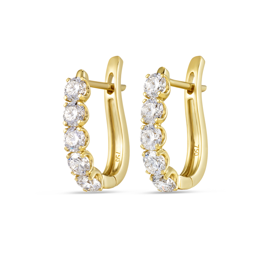 Large Natural Diamond Paperclip Style Hoop Earrings Yellow Gold