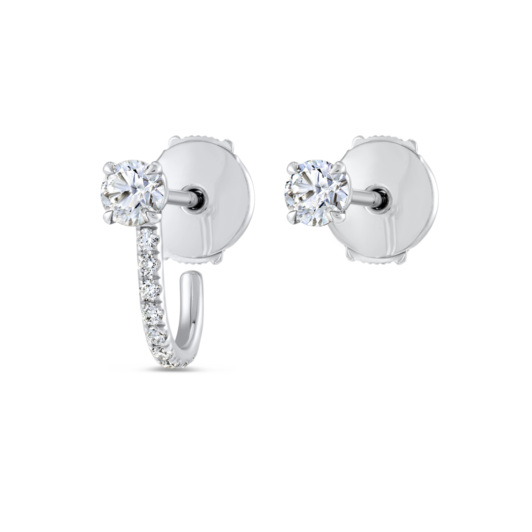 Natural Diamond Huggie With Detachable Stud Earrings White Gold