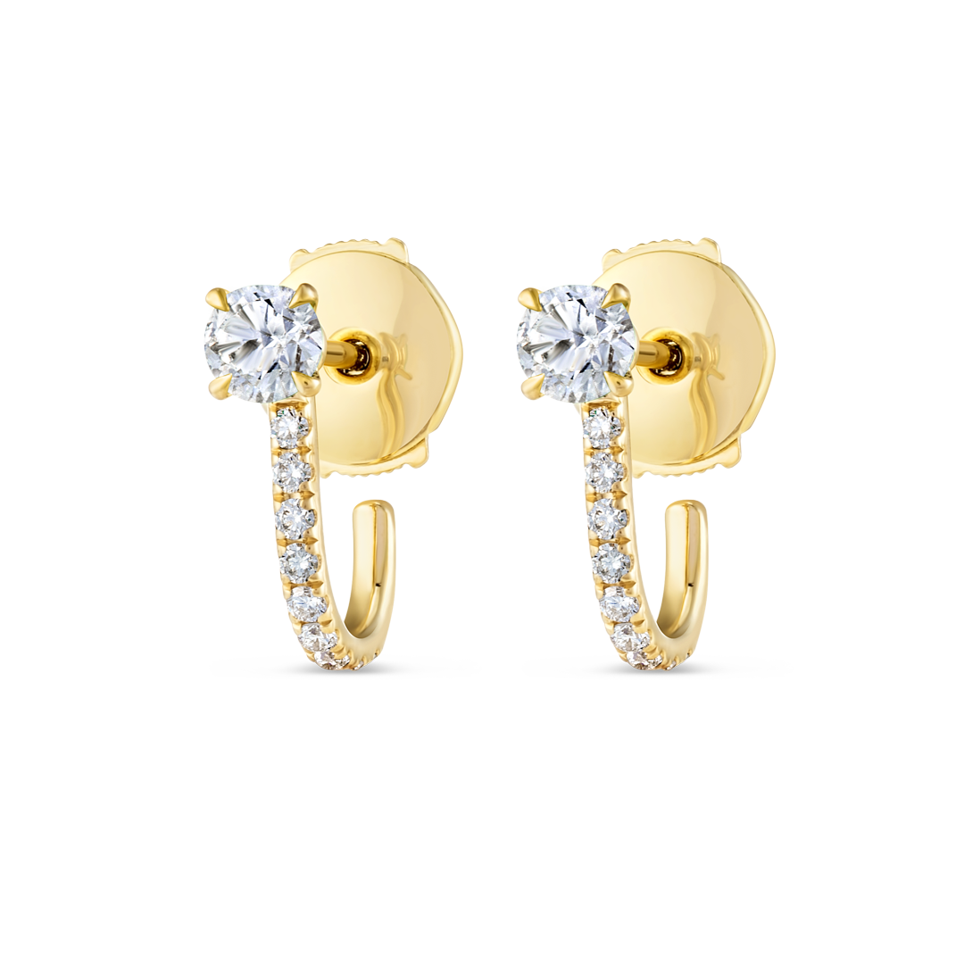 Natural Diamond Huggie With Detachable Stud Earrings Yellow Gold