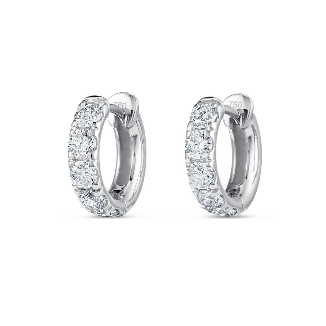 Classic Natural Diamond Huggie Earrings White Gold