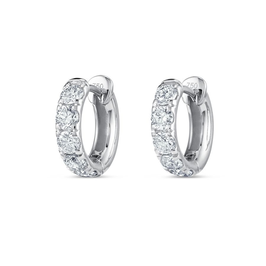 Classic Natural Diamond Huggie Earrings White Gold