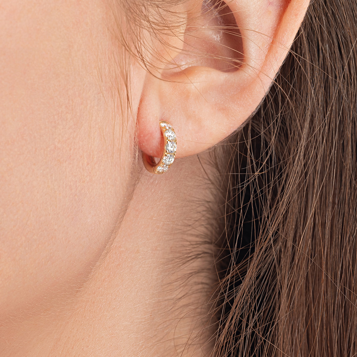 Classic Natural Diamond Huggie Earrings Yellow Gold