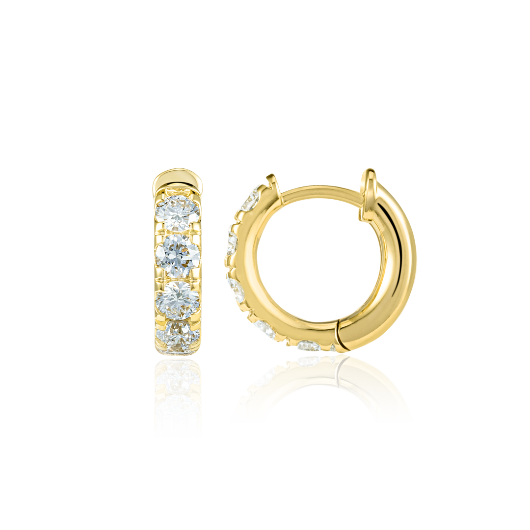 Classic Natural Diamond Huggie Earrings Yellow Gold