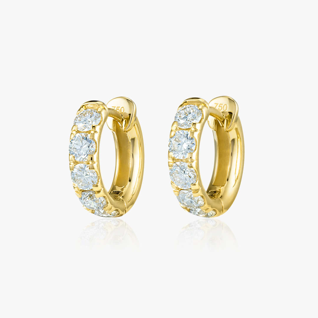 Classic Natural Diamond Huggie Earrings Yellow Gold