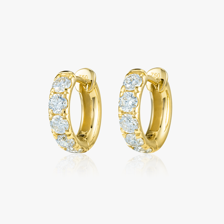 Classic Natural Diamond Huggie Earrings Yellow Gold