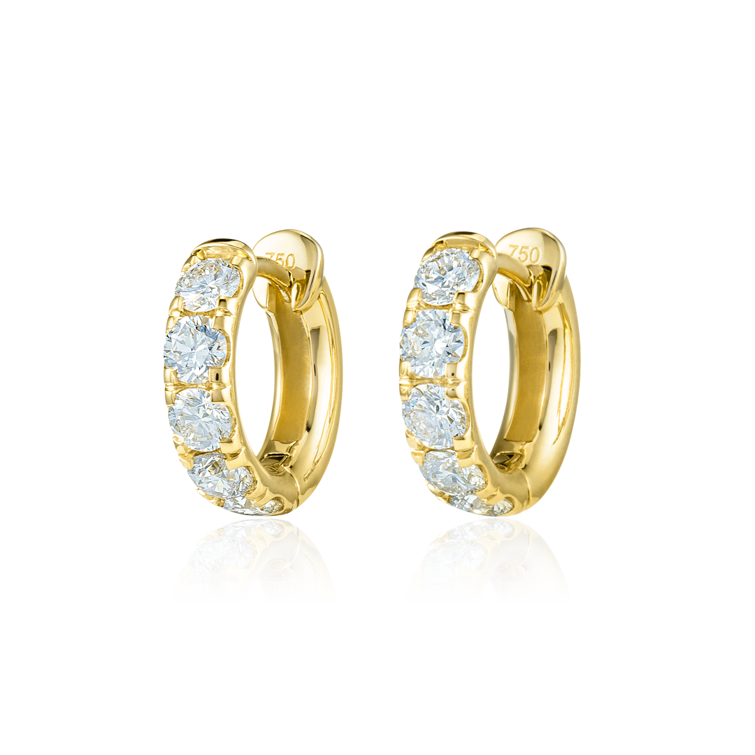 Classic Natural Diamond Huggie Earrings Yellow Gold