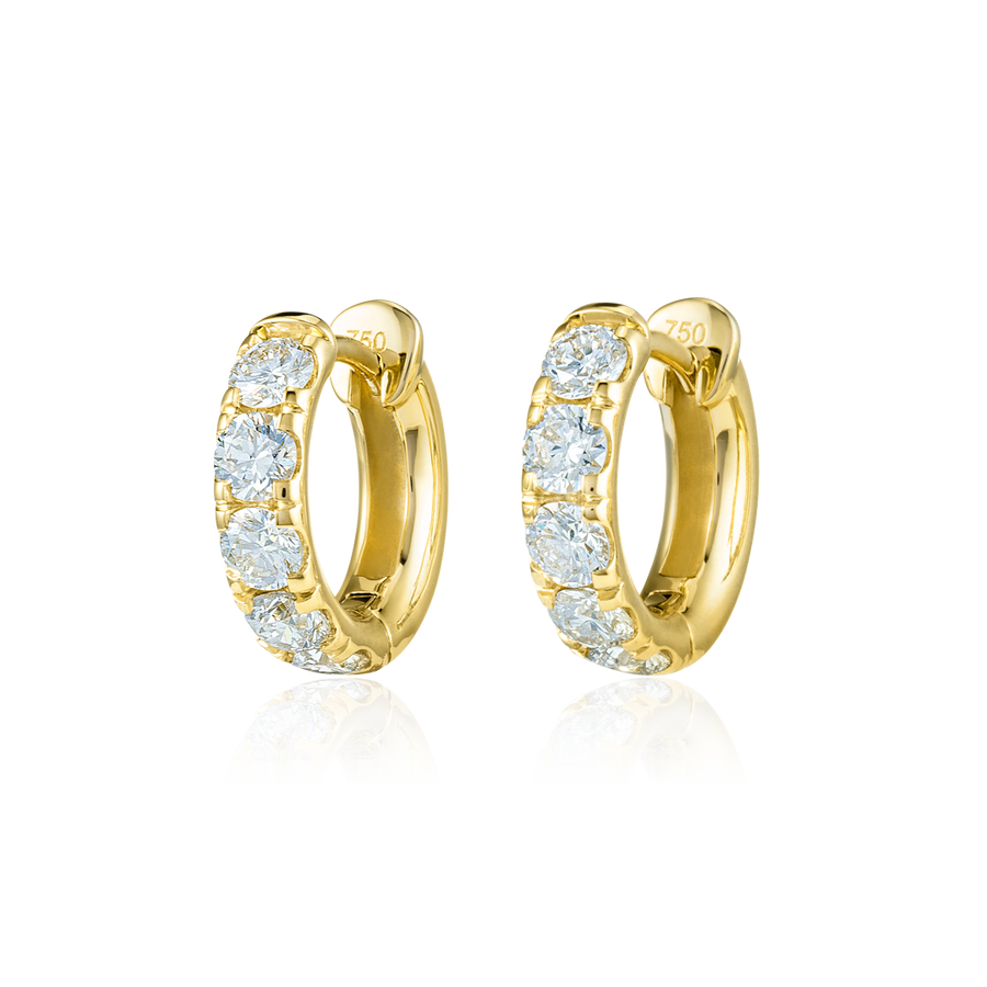 Classic Natural Diamond Huggie Earrings Yellow Gold