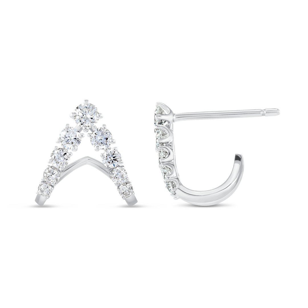 V-Shaped Natural Diamond Curl Earrings White Gold