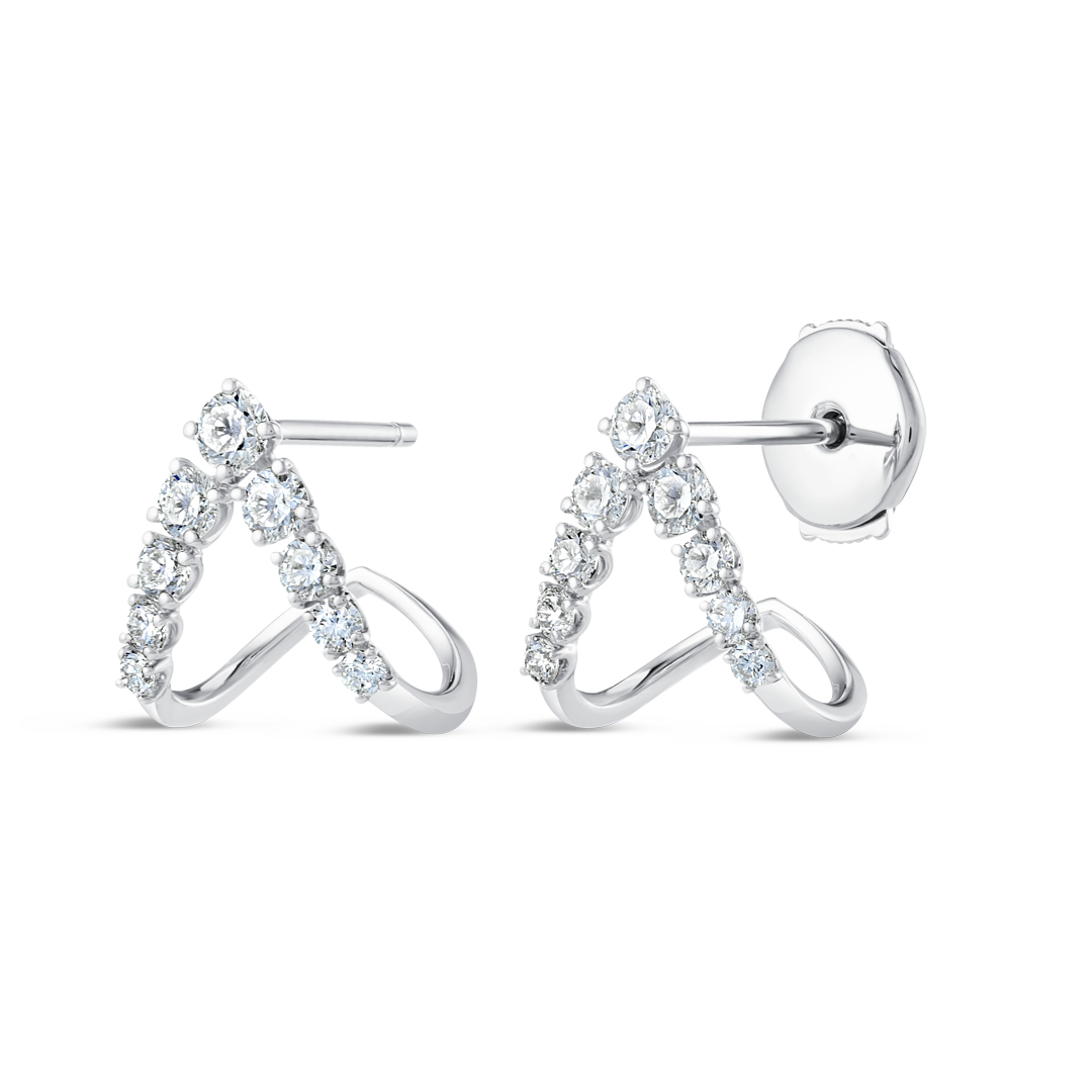V-Shaped Natural Diamond Curl Earrings White Gold