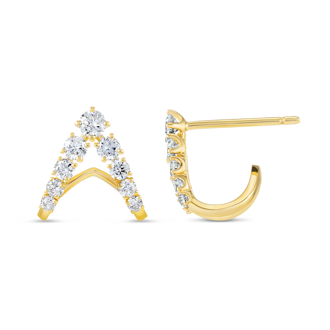 V-Shaped Natural Diamond Curl Earrings Yellow Gold