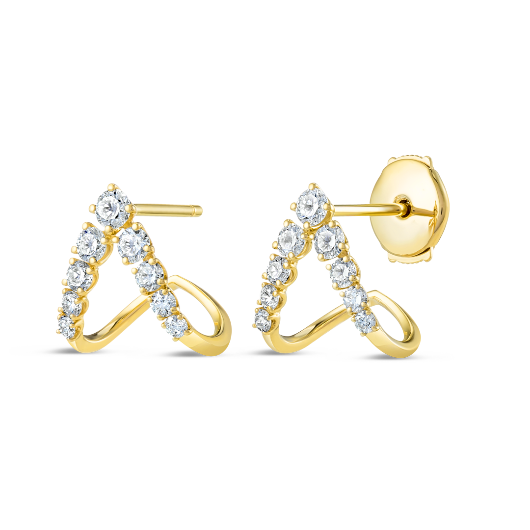 V-Shaped Diamond Curl Earrings Yellow Gold