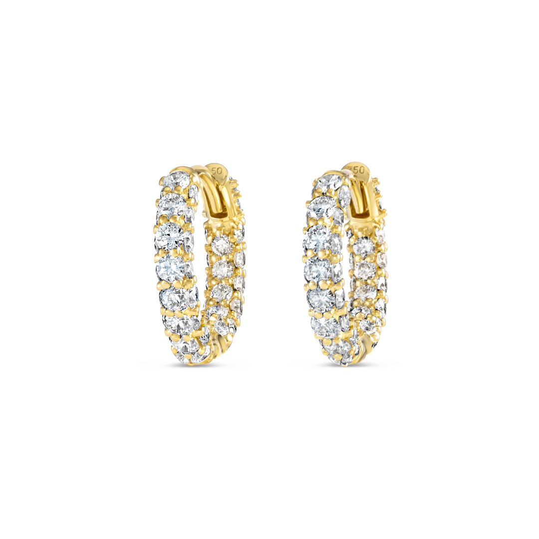 Iced Out Mini Natural Diamond Hoop Earrings Yellow Gold