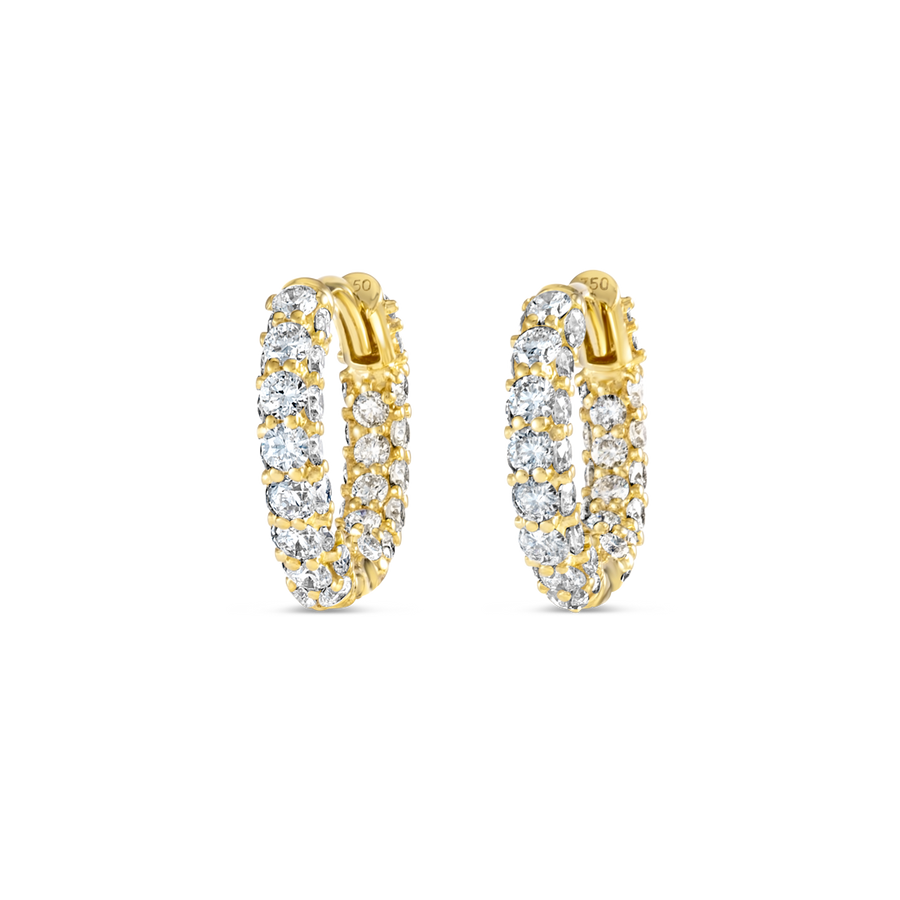 Iced Out Mini Natural Diamond Hoop Earrings Yellow Gold