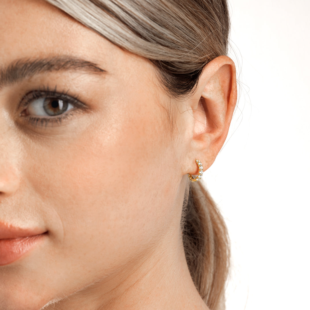 Mini Natural Diamond Hoop Earrings Yellow Gold