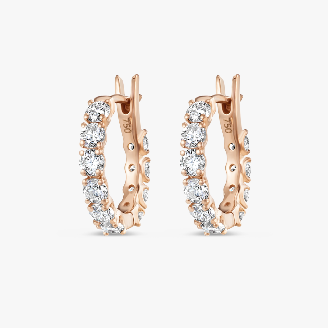 Mini Natural Diamond Hoop Earrings Rose Gold
