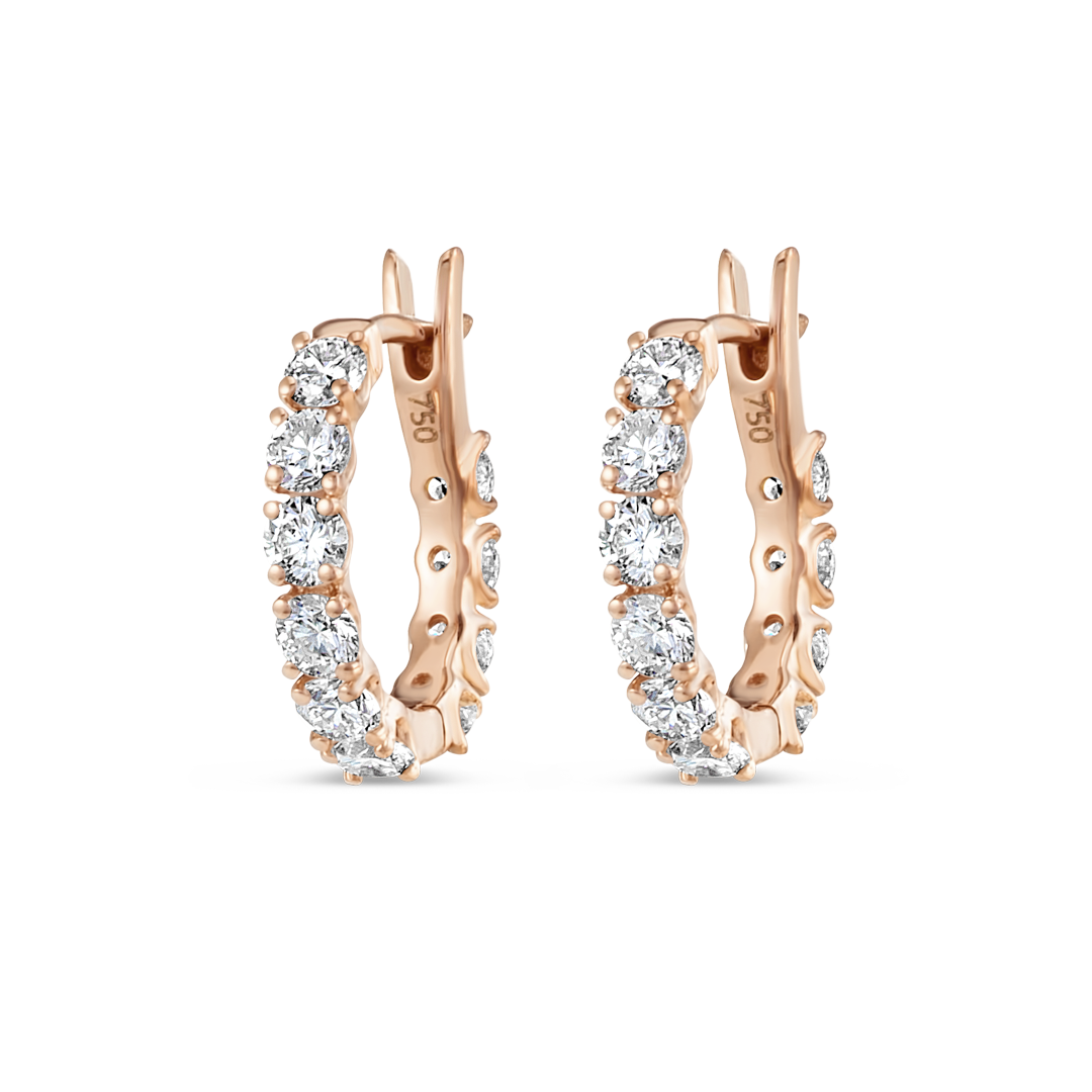 Mini Natural Diamond Hoop Earrings Rose Gold