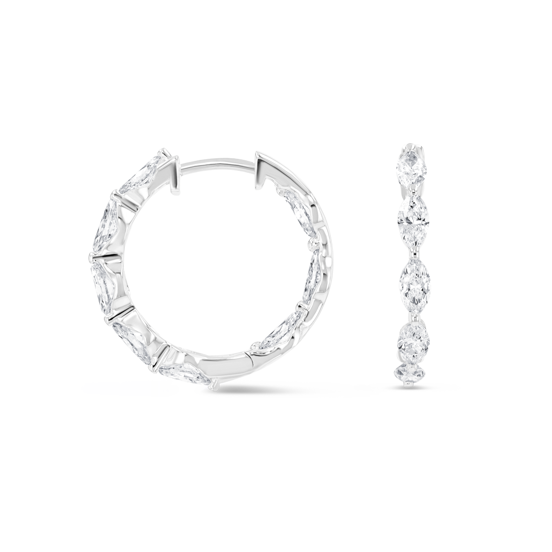 Marquise Natural Diamond Hoop Earrings White Gold