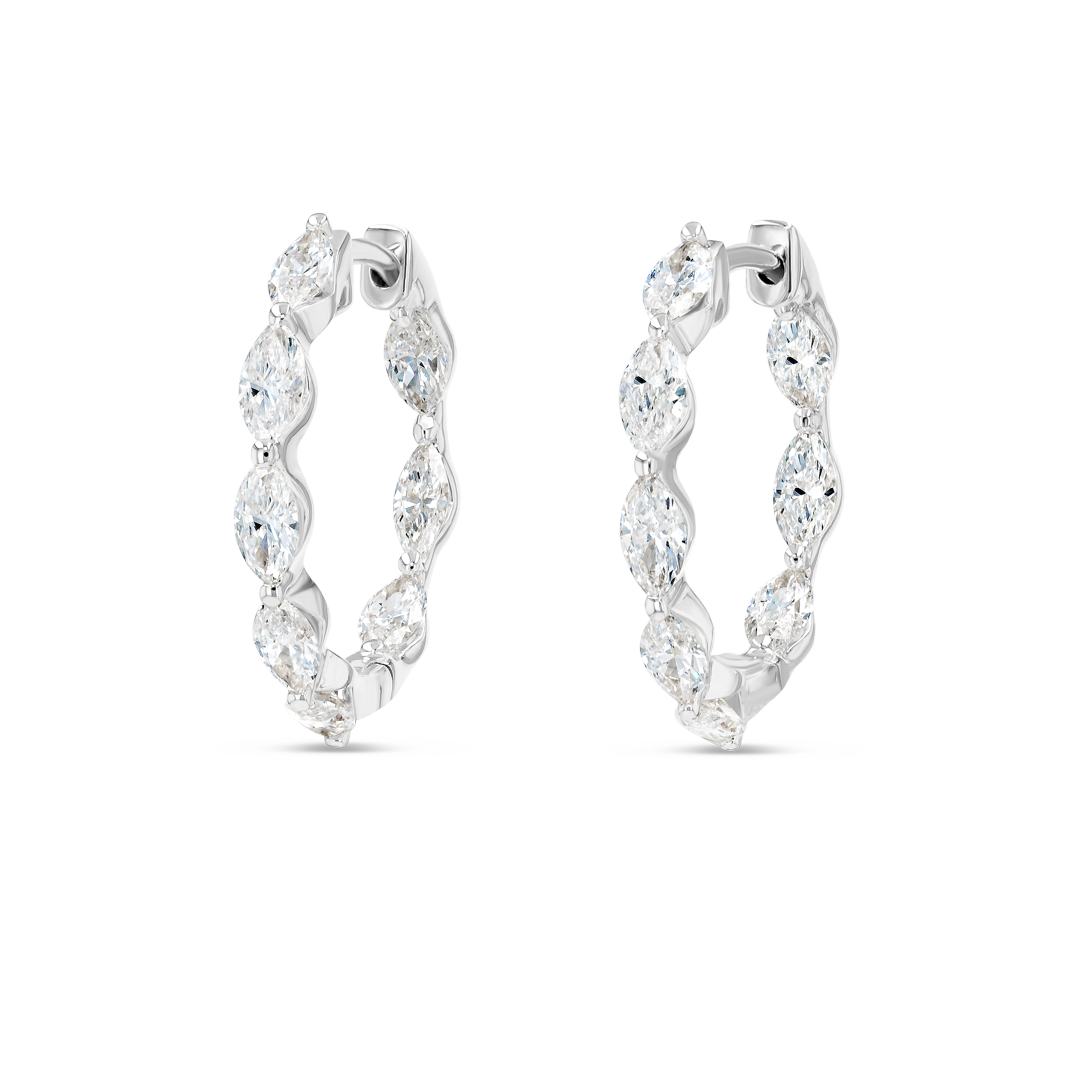 Marquise Natural Diamond Hoop Earrings White Gold