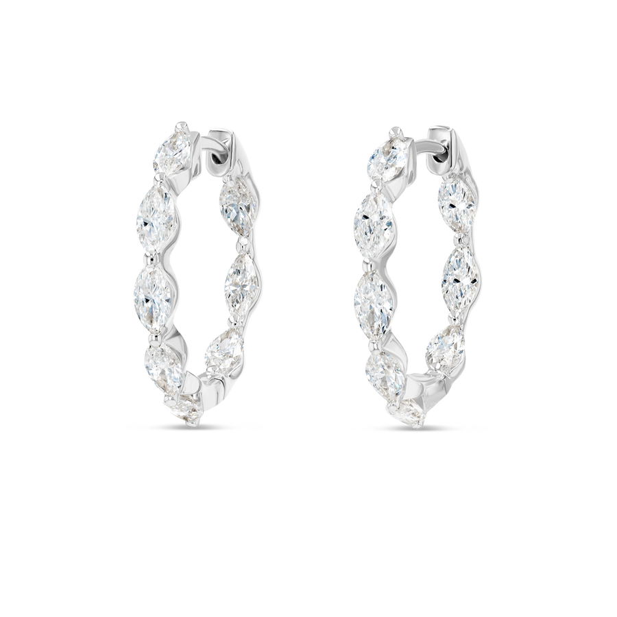Marquise Natural Diamond Hoop Earrings White Gold