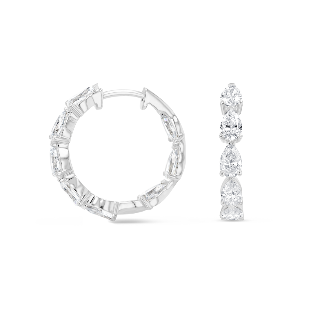 Pear Natural Diamond Hoop Earrings White Gold