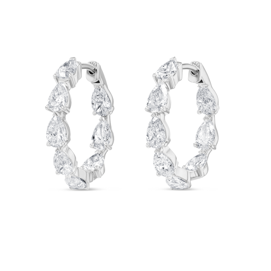 Pear Natural Diamond Hoop Earrings White Gold