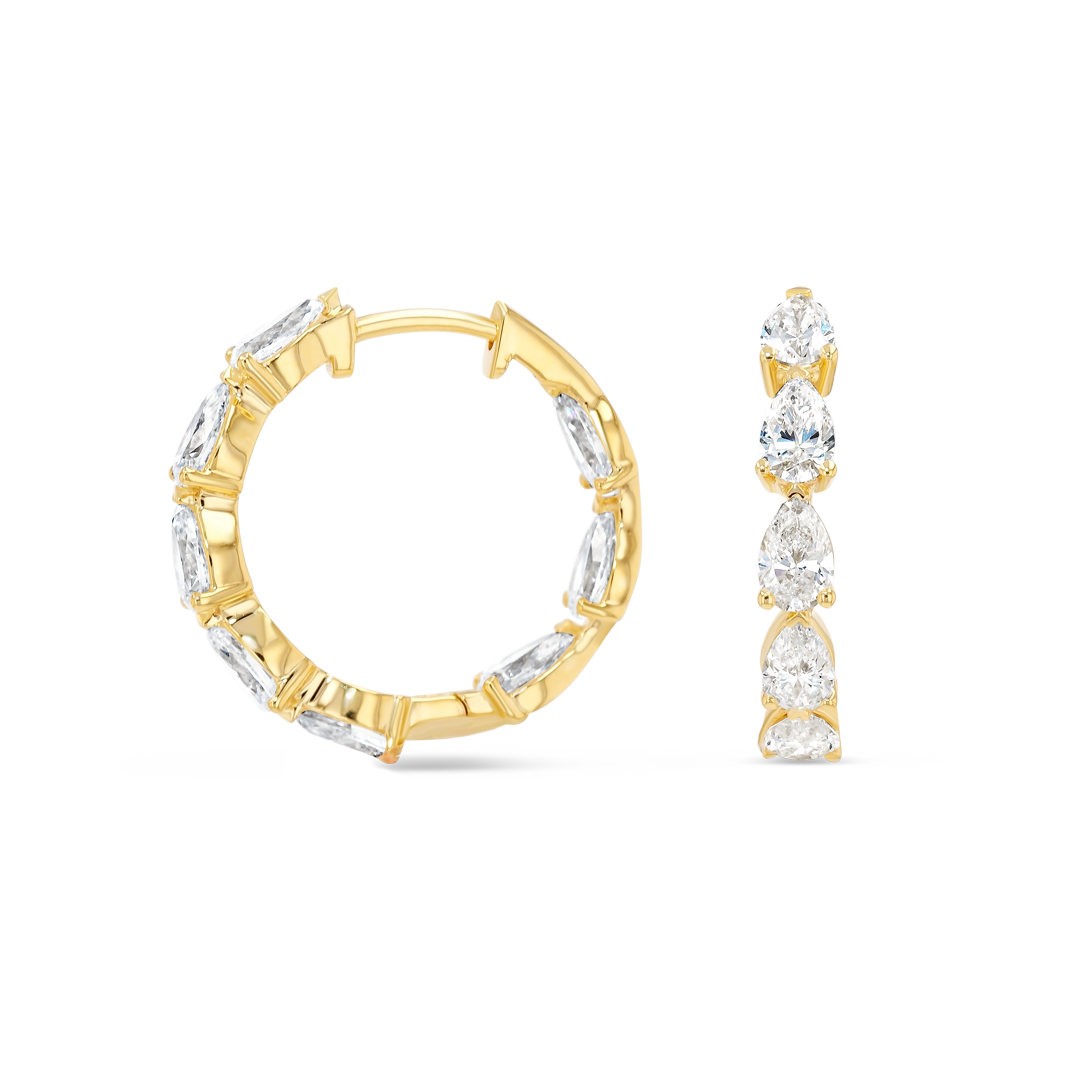 Pear Natural Diamond Hoop Earrings Yellow Gold