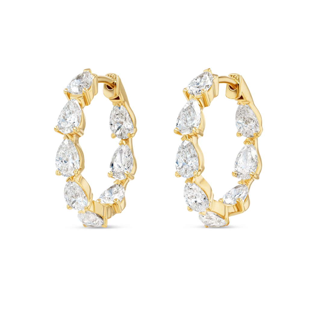 Pear Natural Diamond Hoop Earrings Yellow Gold