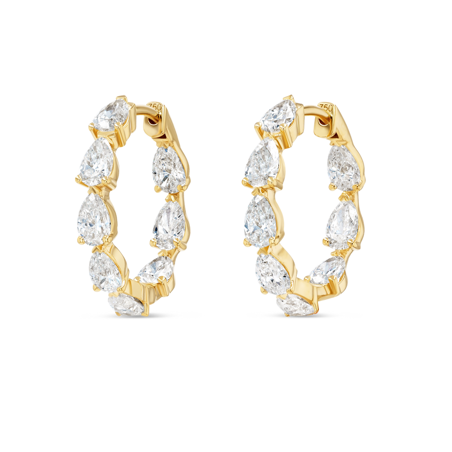 Pear Natural Diamond Hoop Earrings Yellow Gold