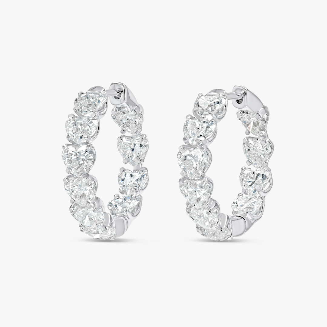 Heart Natural Diamond Hoop Earrings White Gold