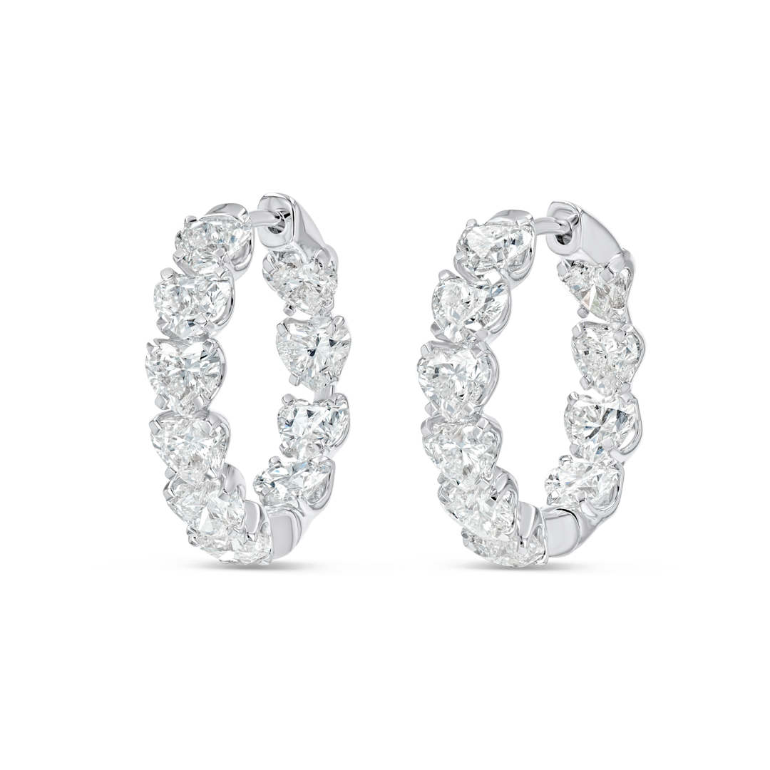 Heart Natural Diamond Hoop Earrings White Gold