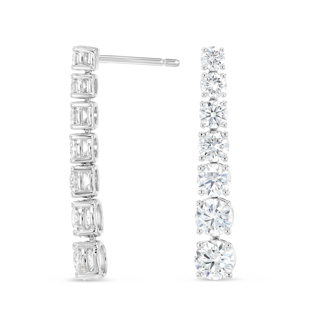 Graduated Round Natural Diamond Line Earrings White Gold