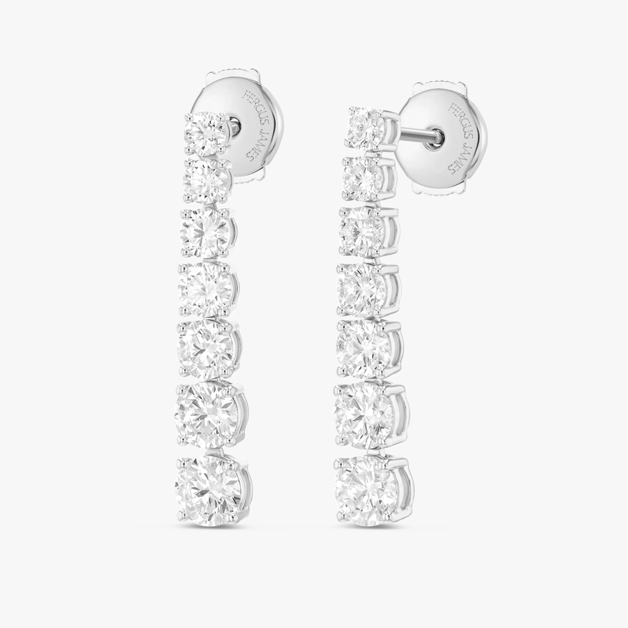 Graduated Round Natural Diamond Line Earrings White Gold