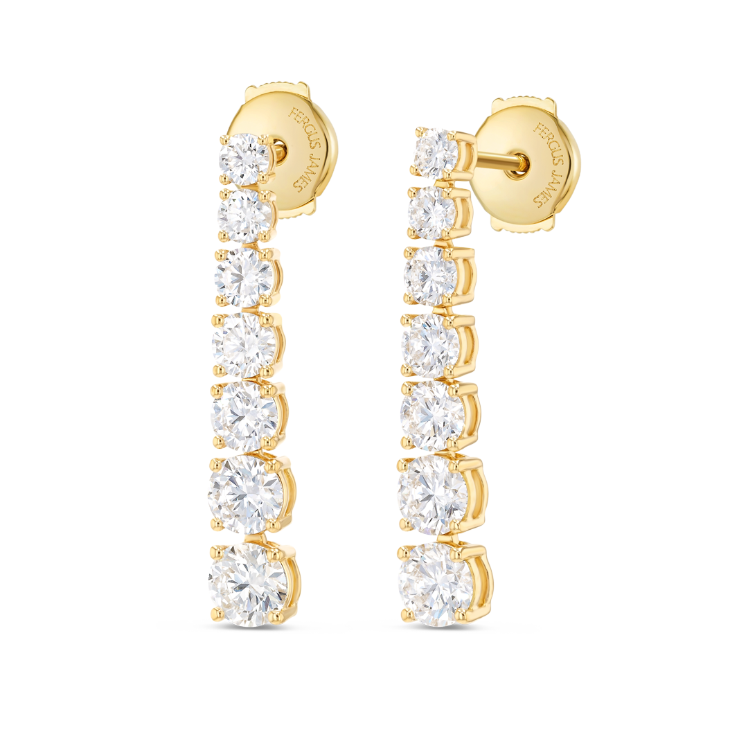 Graduated Round Natural Diamond Line Earrings Yellow Gold