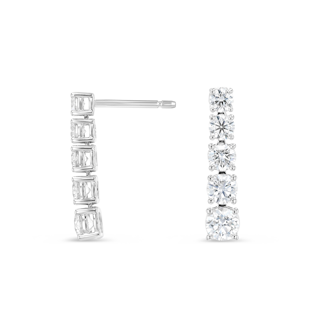 Petite Graduated Round Natural Diamond Line Earrings White Gold
