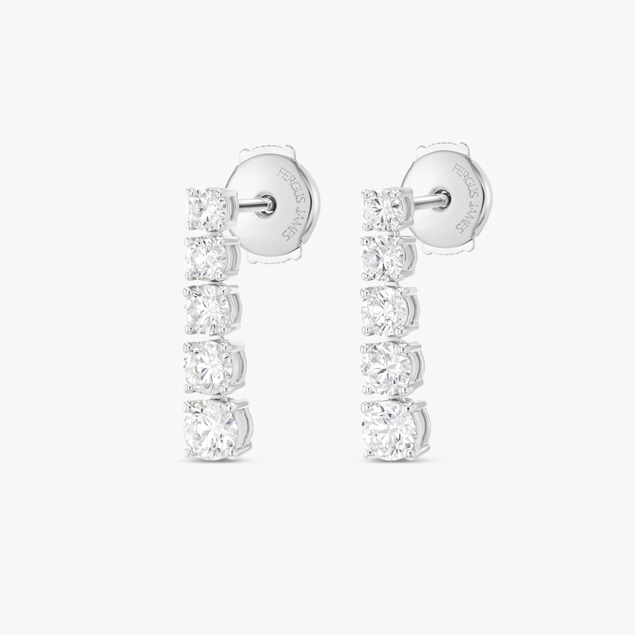 Petite Graduated Round Natural Diamond Line Earrings White Gold