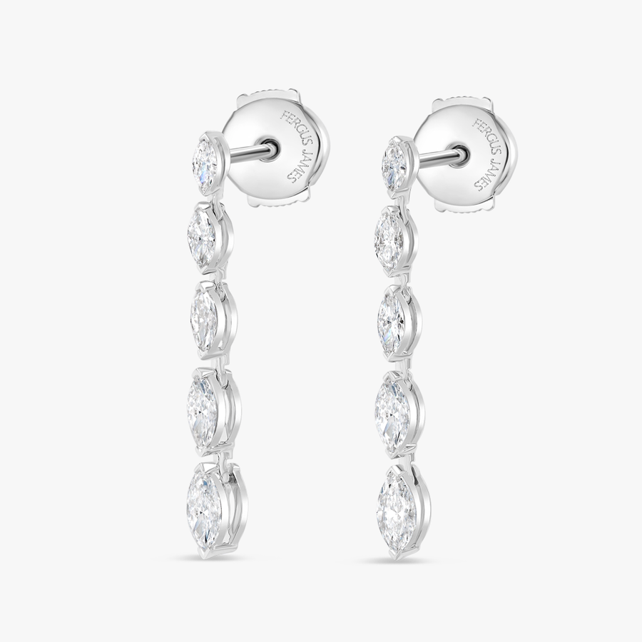 Graduated Marquise Natural Diamond Line Earrings White Gold