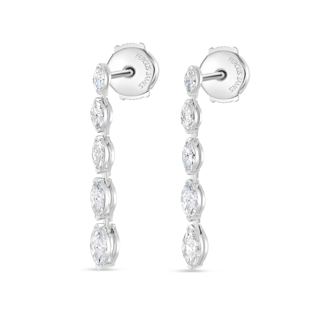 Graduated Marquise Natural Diamond Line Earrings White Gold