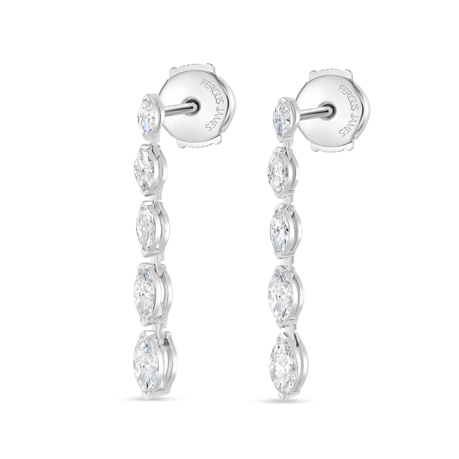 Graduated Marquise Natural Diamond Line Earrings White Gold