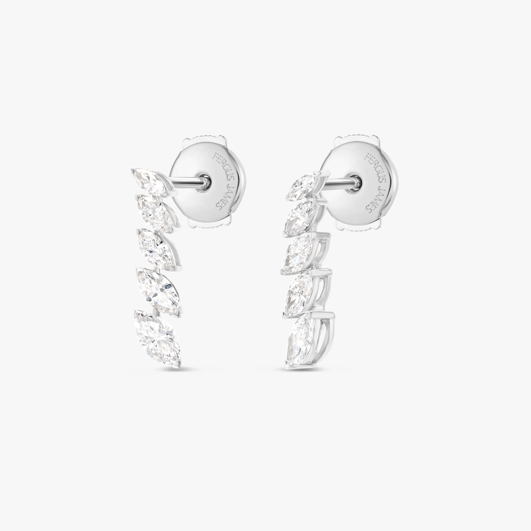 Petite Graduated Marquise Natural Diamond Line Earrings White Gold