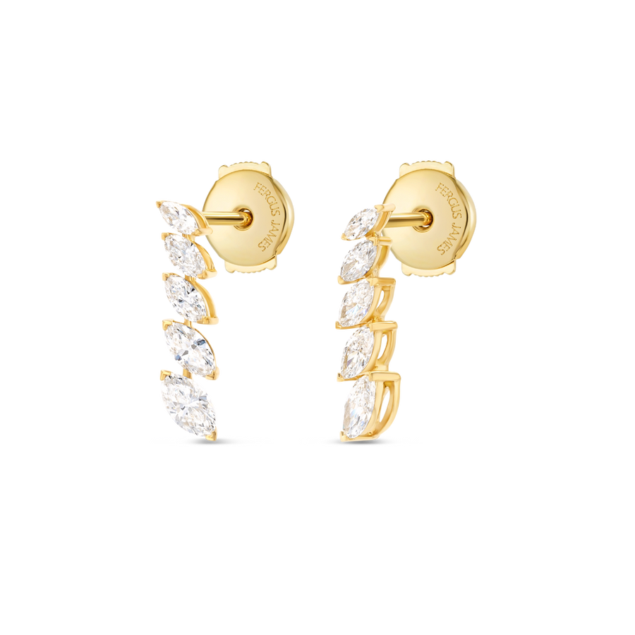 Petite Graduated Marquise Natural Diamond Line Earrings Yellow Gold
