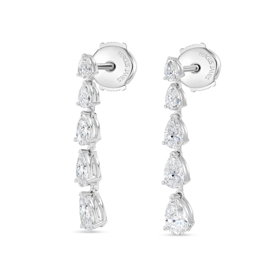 Graduated Pear Natural Diamond Line Earrings White Gold