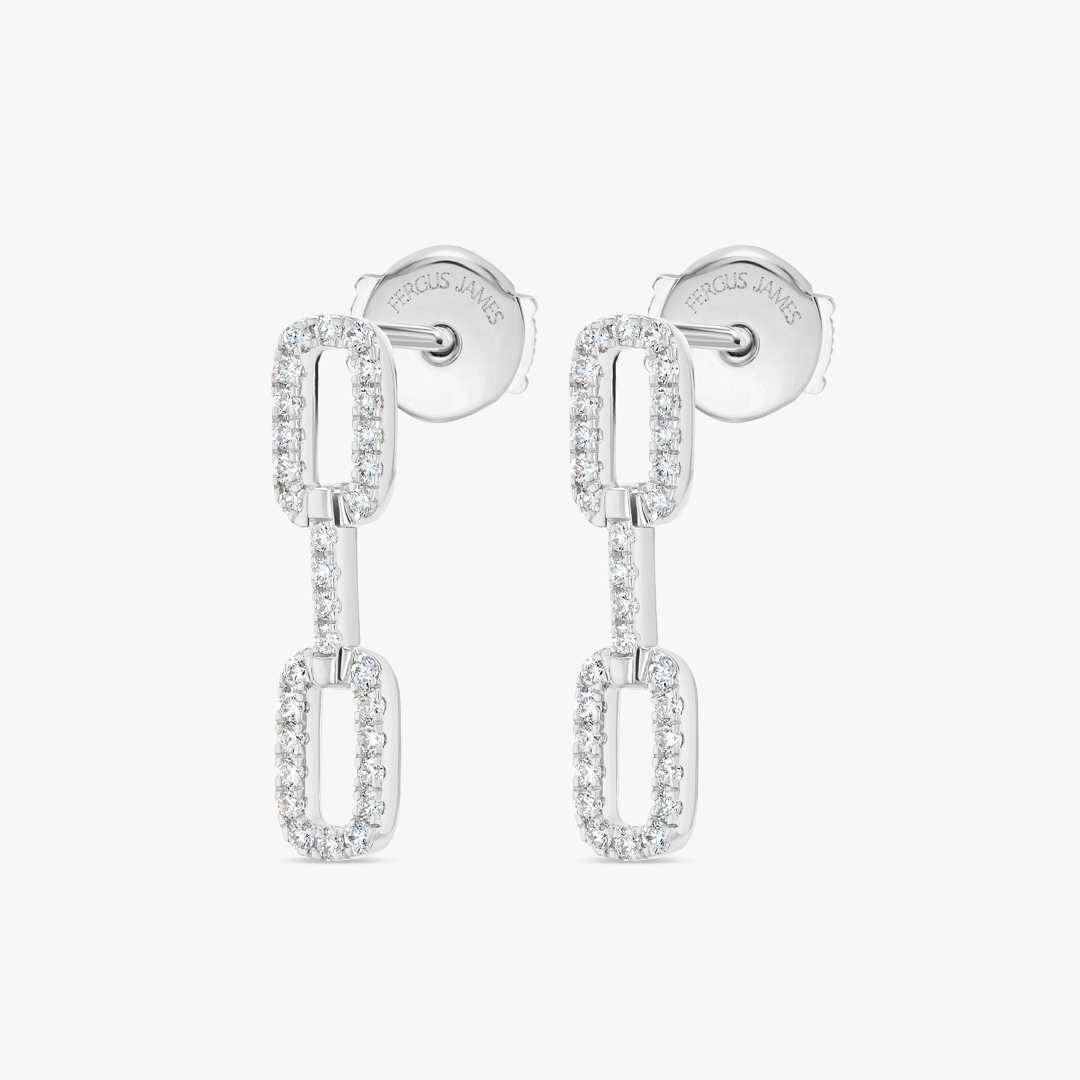 Triple Natural Diamond Link Earrings White Gold