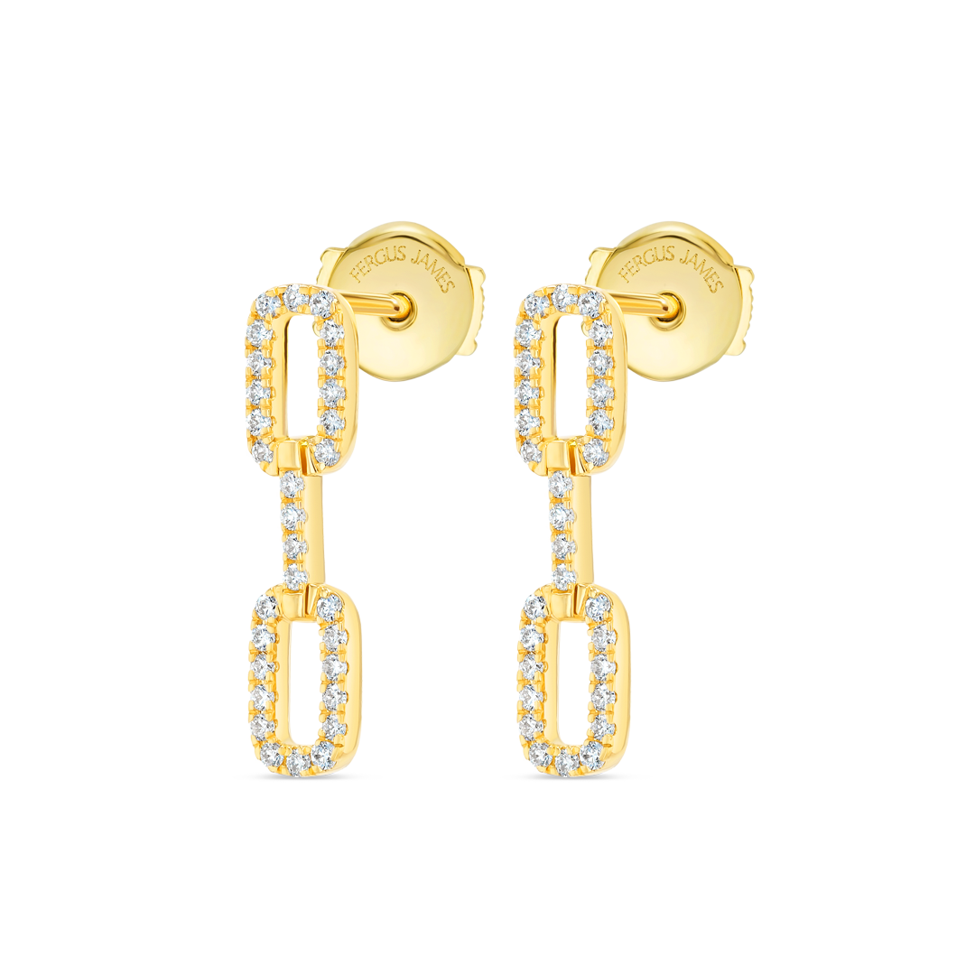 Triple Natural Diamond Link Earrings Yellow Gold