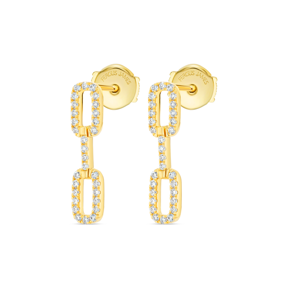Triple Natural Diamond Link Earrings Yellow Gold