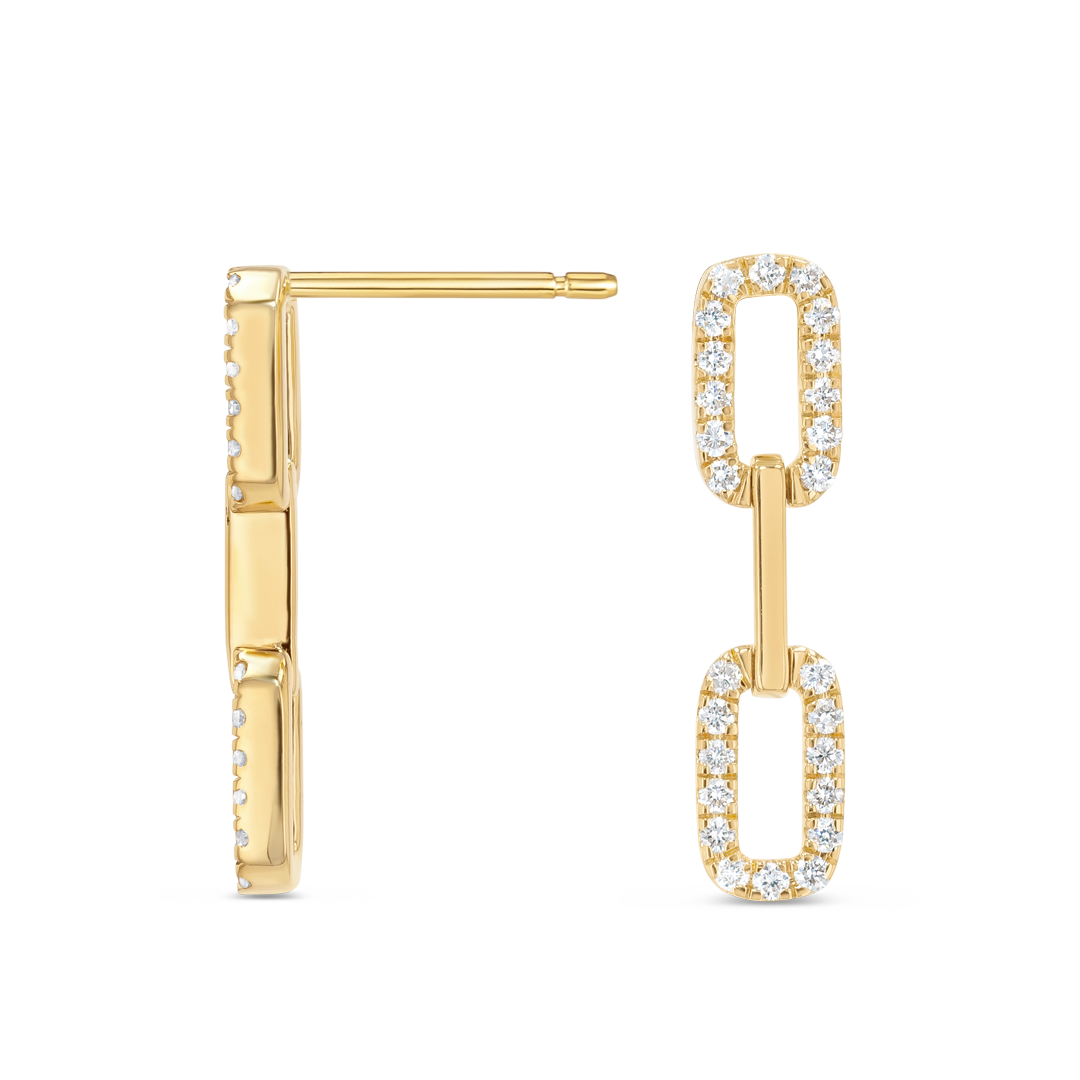 Double Natural Diamond Link Earrings Yellow Gold