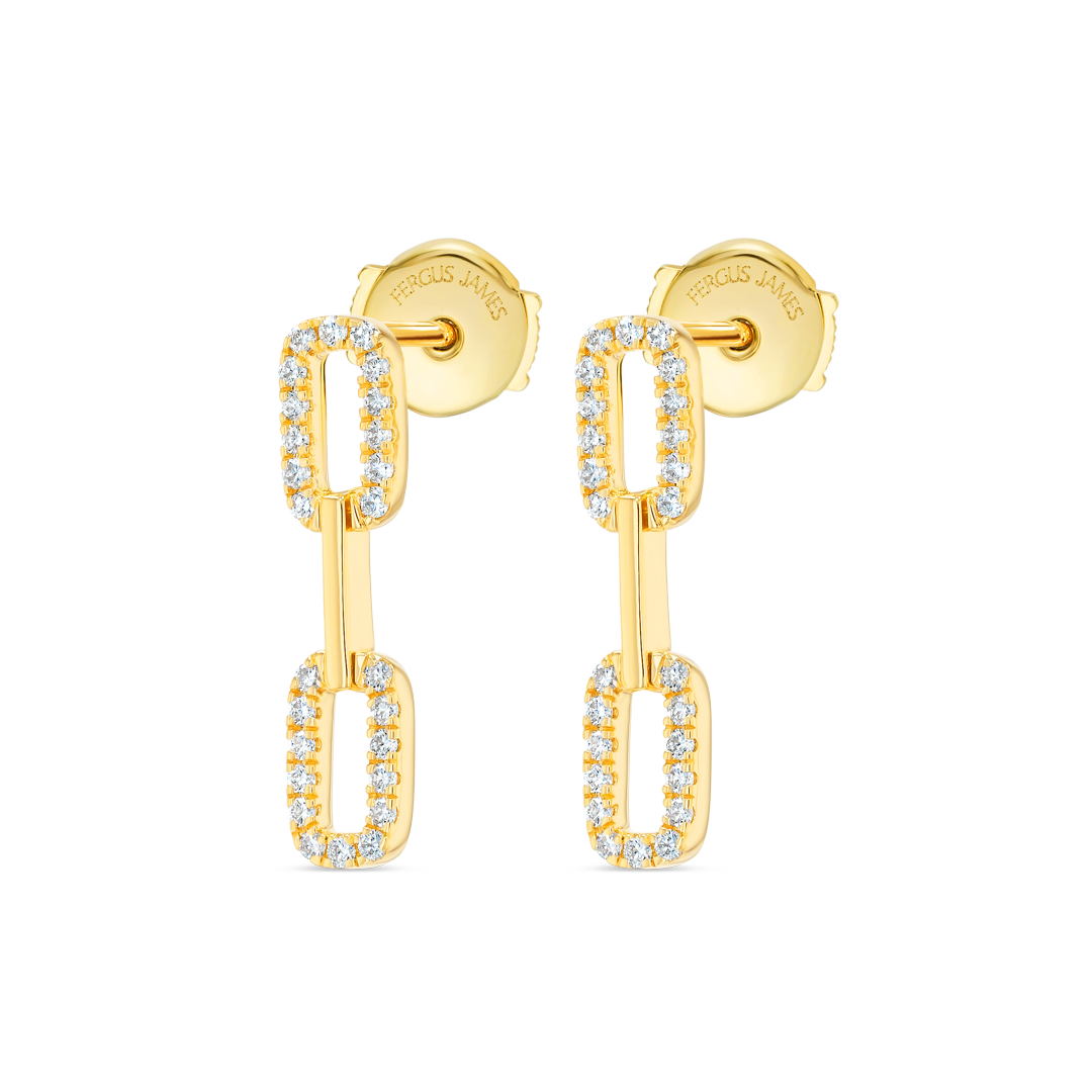 Double Natural Diamond Link Earrings Yellow Gold