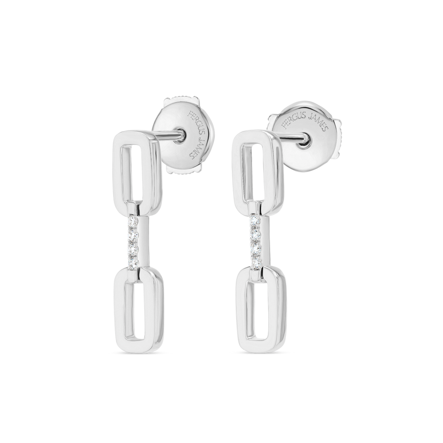 Single Natural Diamond Link Earrings White Gold