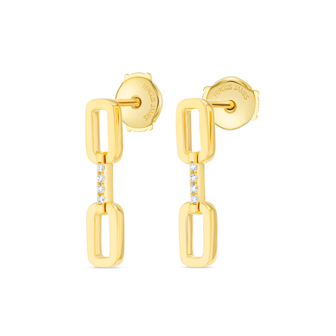 Single Natural Diamond Link Earrings Yellow Gold